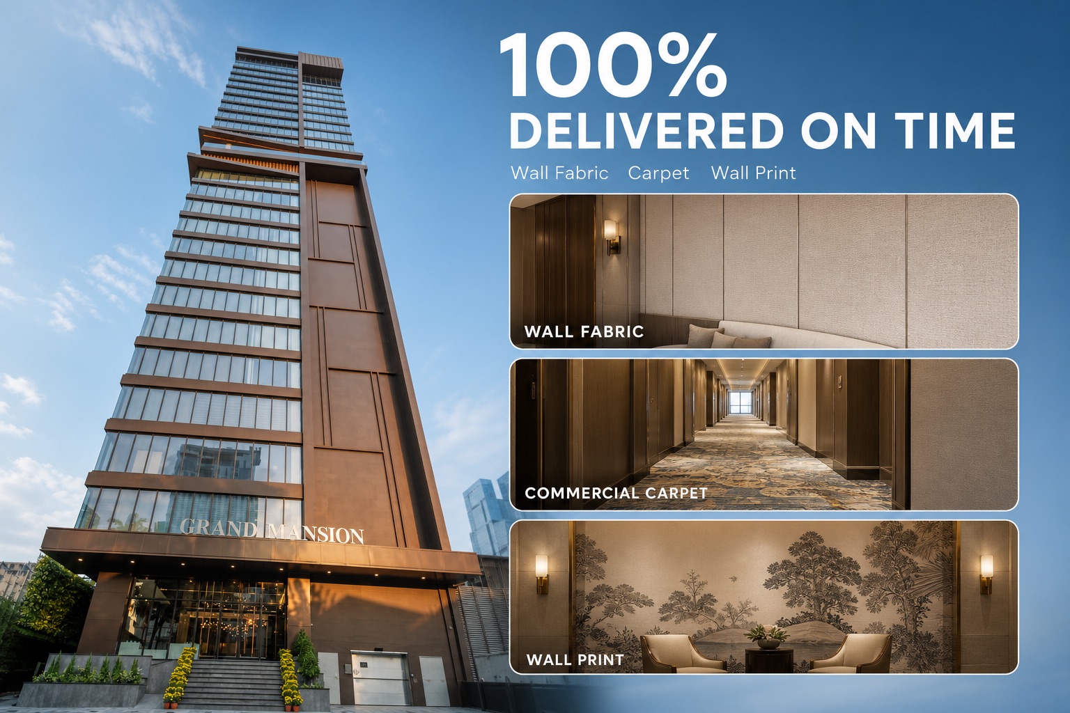 Grand Mansion Hotel & Apartment, Riverside Phnom Penh, finished with Material Supply Pro wallcoverings, acoustics and curtains
